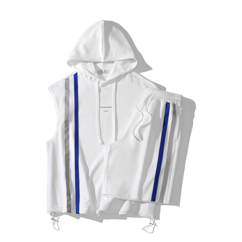 Herenkleding Sportpakken voor mannen en vrouwen, zomerse mouwloze T-shirts, losse vesten met capuchon, hardloop-, basketbal-, trainings- en fitnesskleding_voghion.com