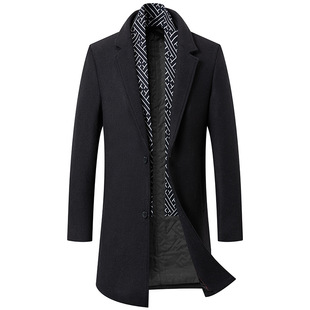 Autumn and Winter Wool Woolen Coat Men's Coat Fashion Scarf Mid-length Woolen Coat Amazon Cross-border Coat Men
