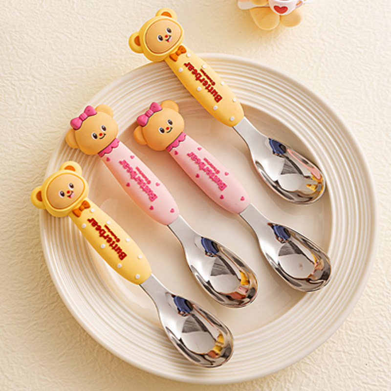 Modern Housewife Butter Bear Stainless Steel Spoon Cute Cartoon Children's Eating Spoon Household High-Looking Spoon