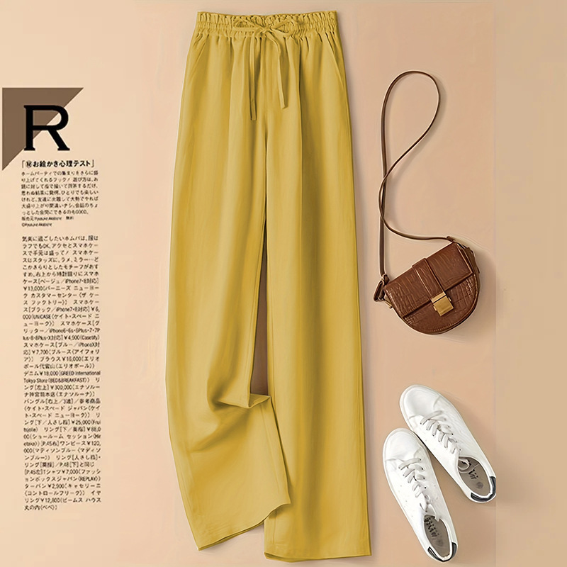 [In stock supply 5 colors] cotton and linen wide-leg pants women's summer new high waist thin loose straight casual trousers