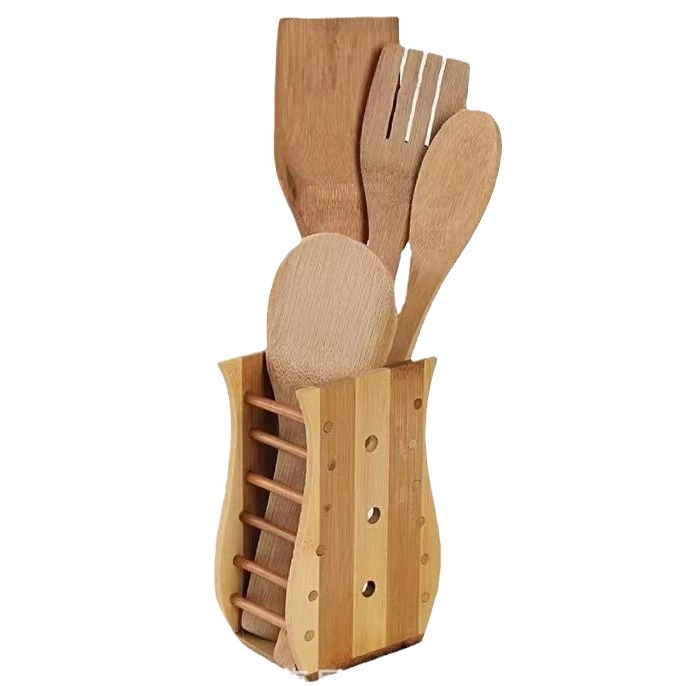 Caja de almacenamiento de vajilla de madera de bambú multifuncional, caja de cocina de madera maciza para palillos drenables, tubo de almacenamiento de cuchara de madera creativa