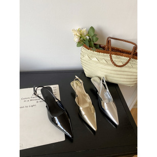 2025 Spring New Pointed Short Heeled European and American Fashion Baotou Women's Shoes