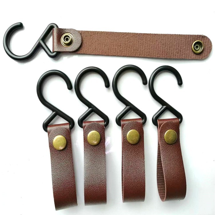 En stock al aire libre camping gancho en forma de gancho de cuero de la PU cuerda de viento llavero S gancho tienda PU tendedero gancho