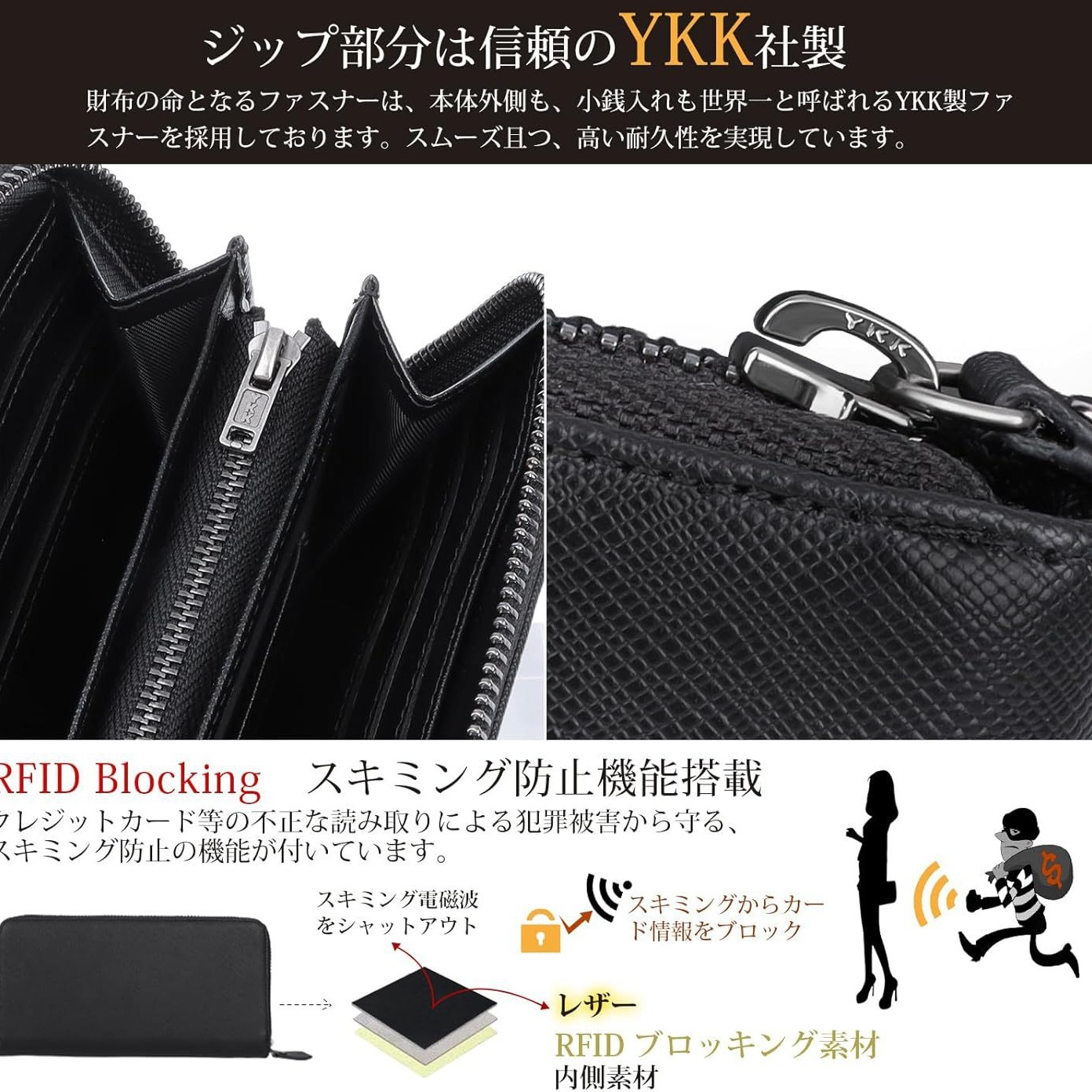 Bolso de mano de tela de riqueza de gran capacidad de cuero Lotte personalizado billetera de hombre con cremallera larga monedero multifuncional con cepillo antirrobo