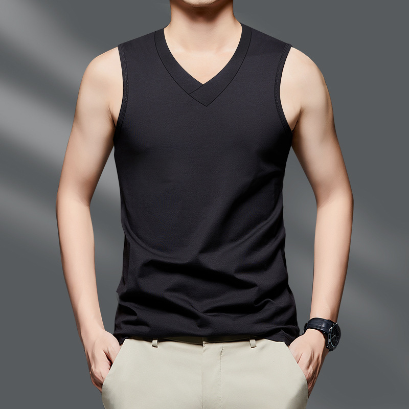 2026 High Quality New V-neck Men's Sleeveless Camisole Solid Color Vest For Summer Slim Fit Sports Outerwear Trend Top_viptrois.com