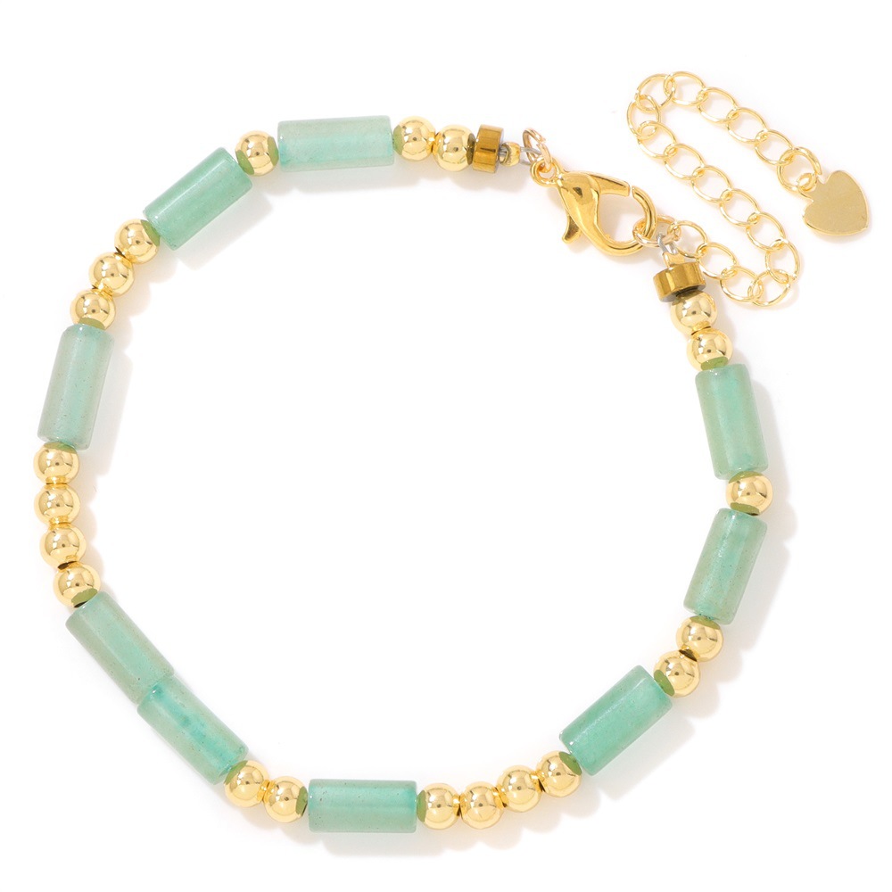 European and American Cross-Border Long Cylindrical Stone Bead Bracelet for Women 18K Color-Preserving Gold Beads Accessible Luxury High-End Jewelry Ready for Sale