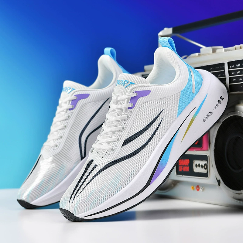 Весенне-осенние новые сетчатые дышащие кроссовки для пар, универсальные модные повседневные спортивные туфли с настоящей взрывной углеродной пластиной для мужчин
