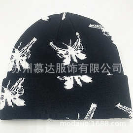 韩版蝴蝶满提花针织帽子有BSCI认证厂家批发定制时尚氨纶圆机帽子