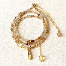 天然水晶珠宝多层手链 焦糖色黄兔毛 黄发金 黄水晶 手串首饰 批