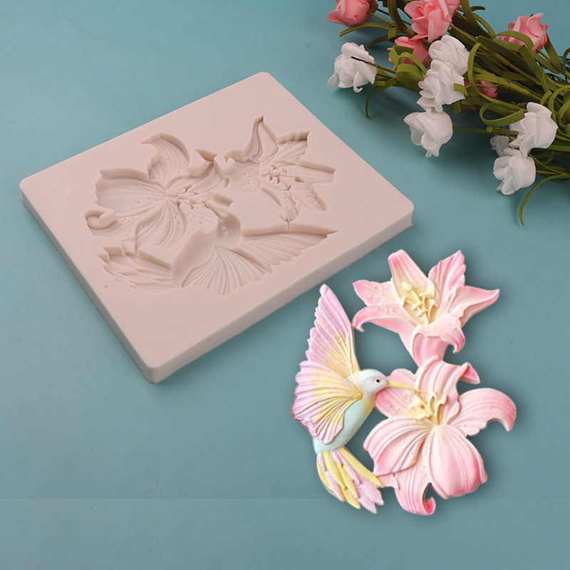 Molde de pastel de ritmo seco Lily Bird Fondant molde de silicona de chocolate molde de hornear pastel DIY