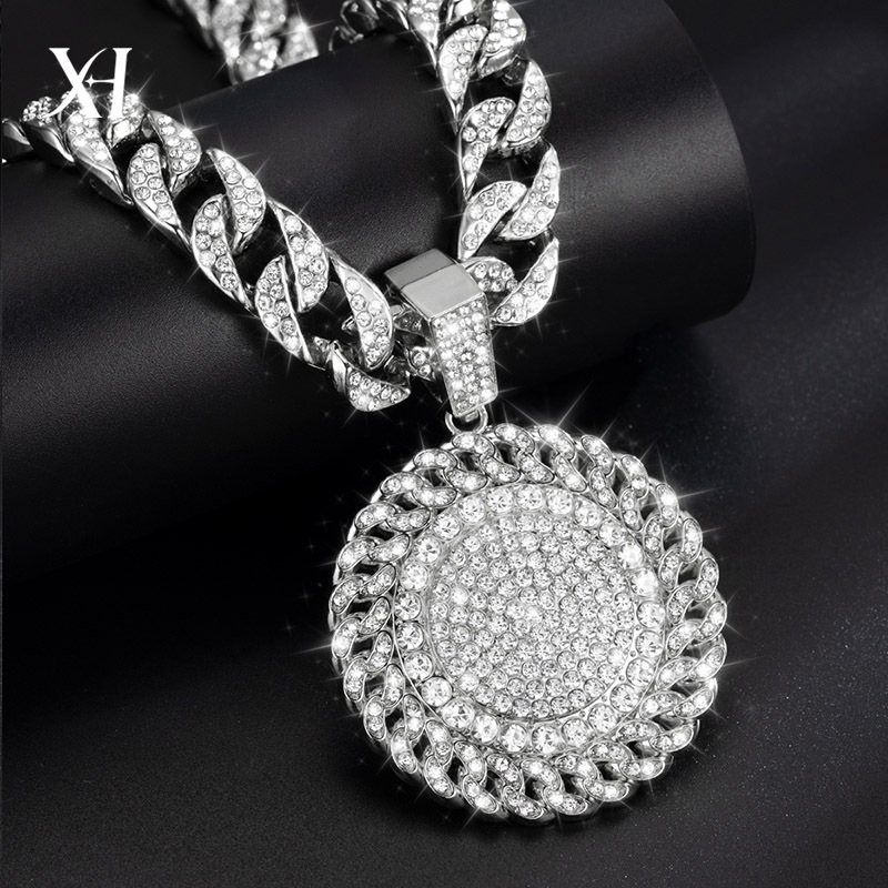 New full diamond Cuban chain splicing letter love pendant hip-hop street culture trendy men's necklace_voghion.com