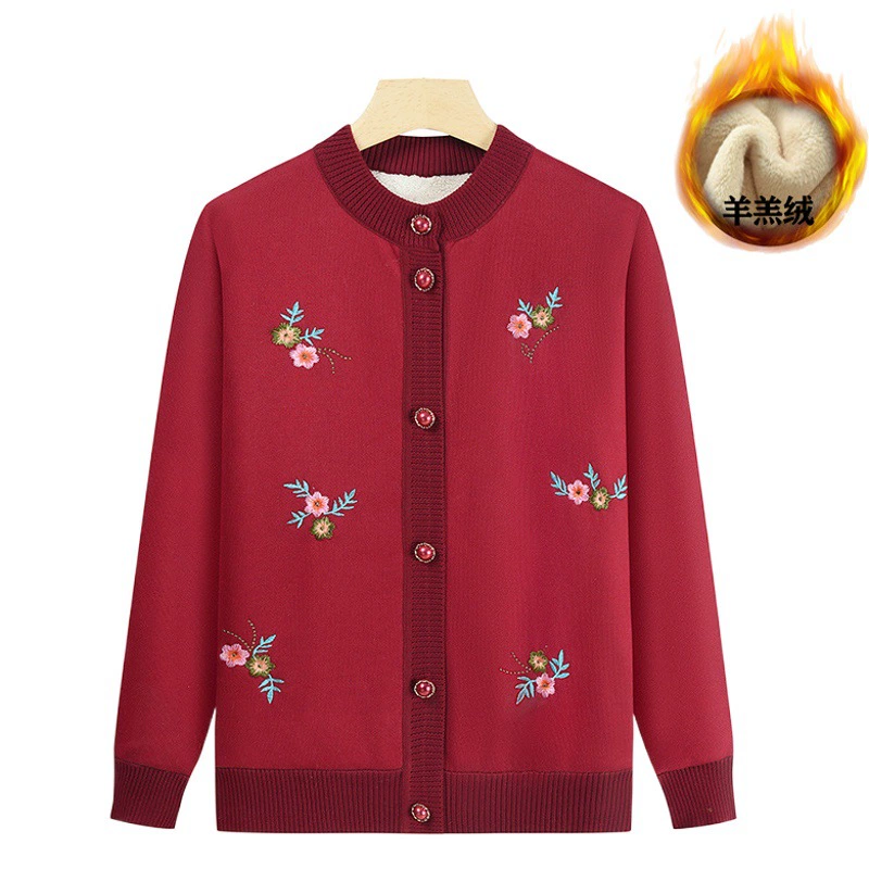 Утепленный свитер на флисовой подкладке для женщин среднего и пожилого возраста, вязаный кардиган для бабушки, Теплое повседневное пальто с принтом для мамы