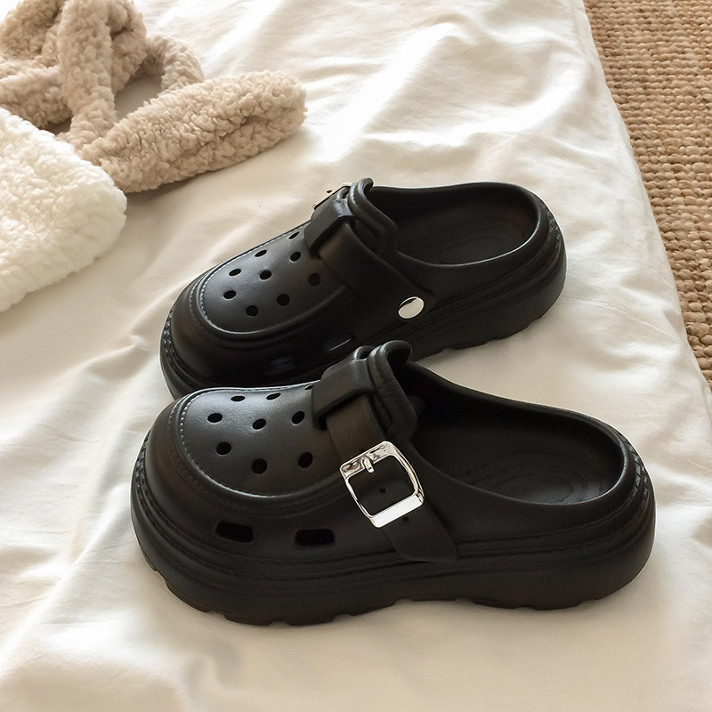 Simple, thick-soled EVA soft-soled closed-toe slippers for women, 2025 new summer style, suitable for outdoor wear, non-slip, height-increasing, beach shoes.