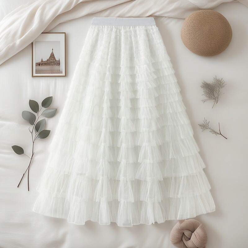 Cake Skirt, Mesh Skirt, Autumn and Winter Elegant, Layered Gauze Skirt, Long High-Waisted Tutu Skirt, Gauze Skirt, Pleated Long Skirt, Trendy