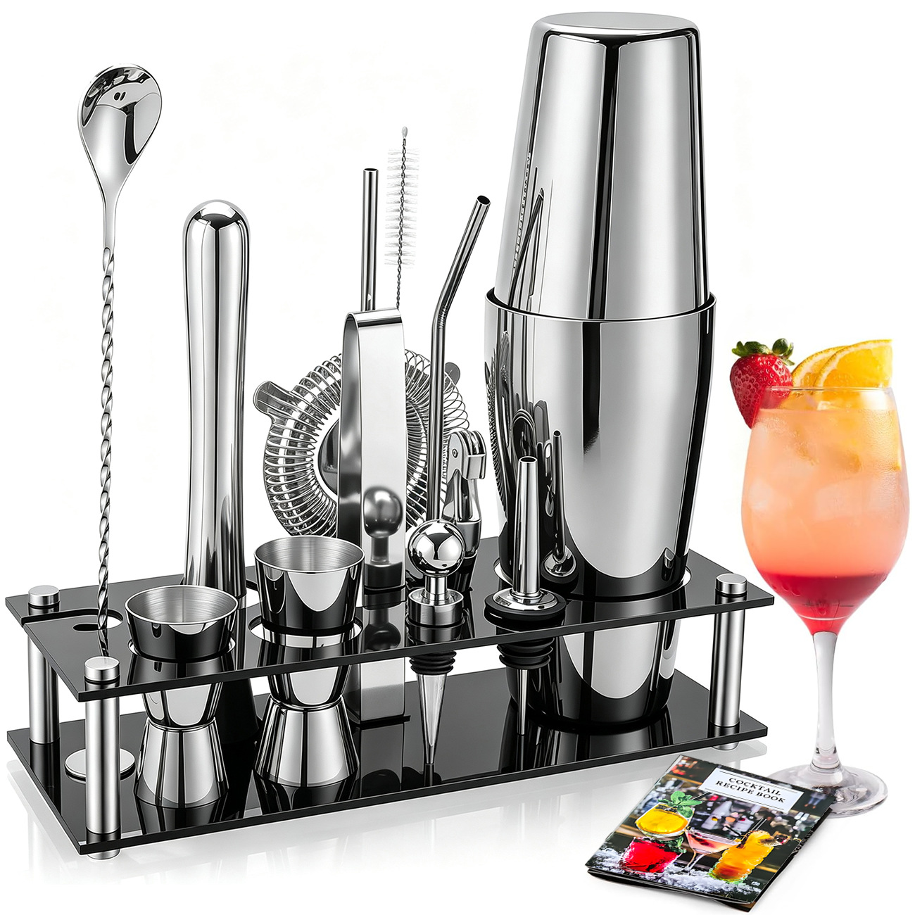 Cross-border 15-piece cocktail shaker set, stainless steel shaker cup, cocktail tools, and barware set, wholesale