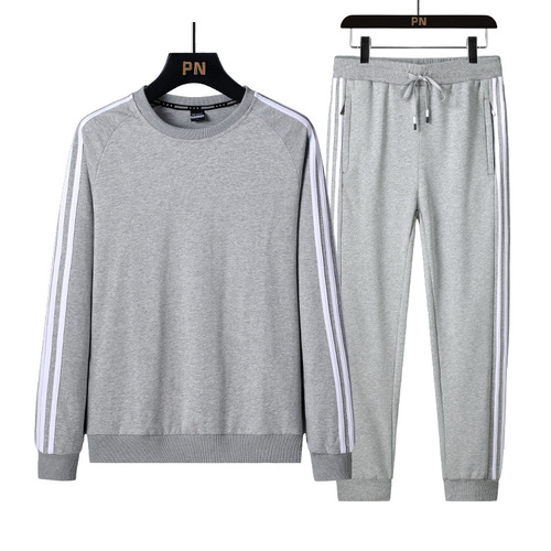 Men's and Women's Cotton Crew Neck Sweatshirt Set for Spring and Autumn, Long Sleeve Outerwear, Two-Piece Casual Running Set Stylish