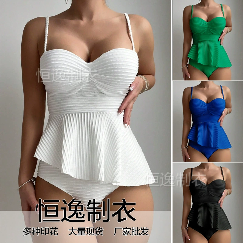 2024 Amazon новый европейский и американский внешний торговый сплошной купальник бикини сплошной цвет ямы многоцветный сексуальный женский купальник