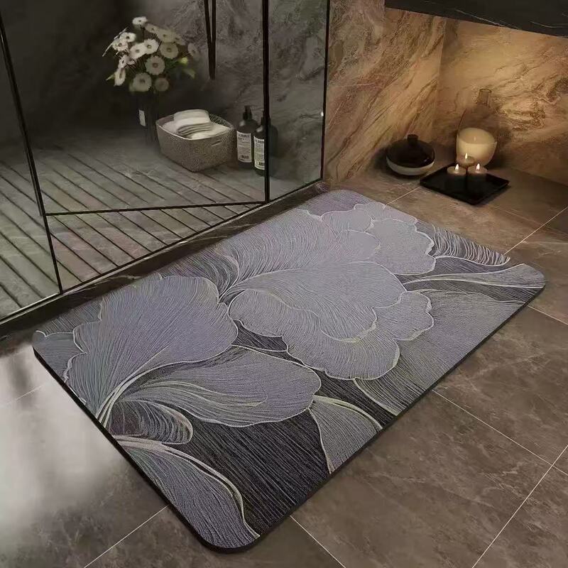 Simple Nordic Style Marble-Patterned Diatomaceous Earth Floor Mat, Non-Slip Quick-Dry Bathroom Mat, Dust-Proof and Wear-Resistant Bedroom Door Mat