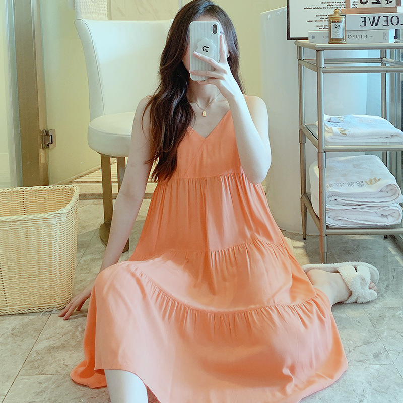 Correa de verano camisón de las mujeres sexy delgada pijamas de seda de algodón artificial desgaste del hogar coreano dulce niña vestido de seda de algodón