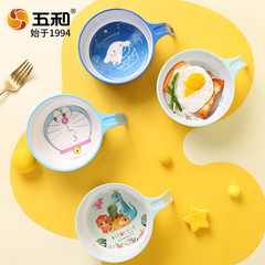 Five and Melamine Dinnerware: Kids' Bowls, Baby Cartoon-Design Tableware, Childproof Anti-Scalding Complementary Food Bowls with Handles, Plus Spoons—Wholesale Available