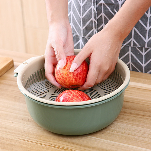 Kitchen double-layer fruit and vegetable plastic contrasting color drain basket kitchen plastic storage vegetable washing drain basket wholesale