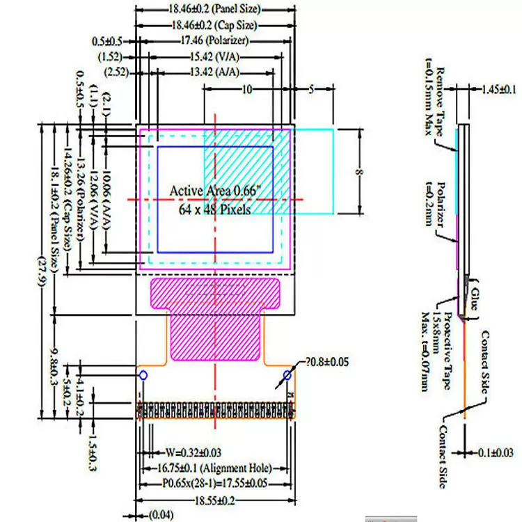 0.66寸OLED显示屏白光蓝光 64*48点阵屏智能穿戴显示屏小家电OLED
