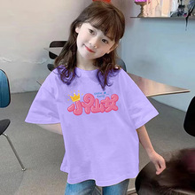 2108#左西童装女童短袖t恤儿童夏季上衣新款女孩大童洋气撞色半袖