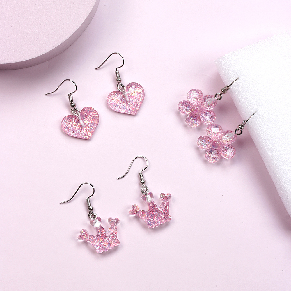 Fashion Crown Flower Resin Handmade Kidu0027S Drop Earrings 3 Pairs