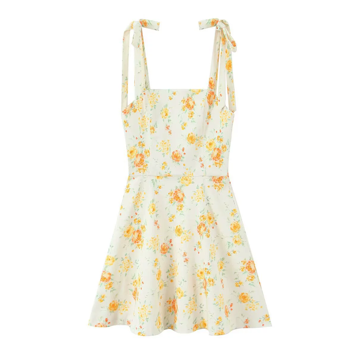 Внешняя торговля оптом 2025 лето европейская и американская мода тонкая тонкая бант цветочное платье с принтом D5D6212