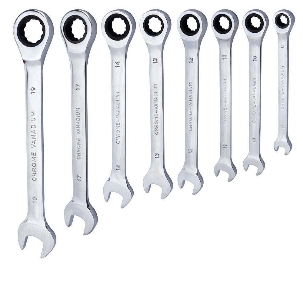 8件套活动头棘轮扳手两用72齿棘轮扳手套装开口梅花工具套装