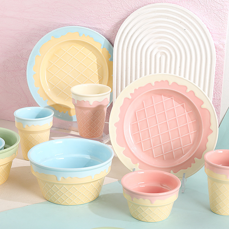 Korean-Style Ceremonial Tableware Yogurt Bowl Oatmeal Dessert Bowl Ceramic Hand-Held Cup Ice Cream Breakfast Plate Korean-Style Ceremonial Tableware Yogurt Bowl Oatmeal Dessert Bowl Ceramic Hand-Held Cup Ice Cream Breakfast Plate