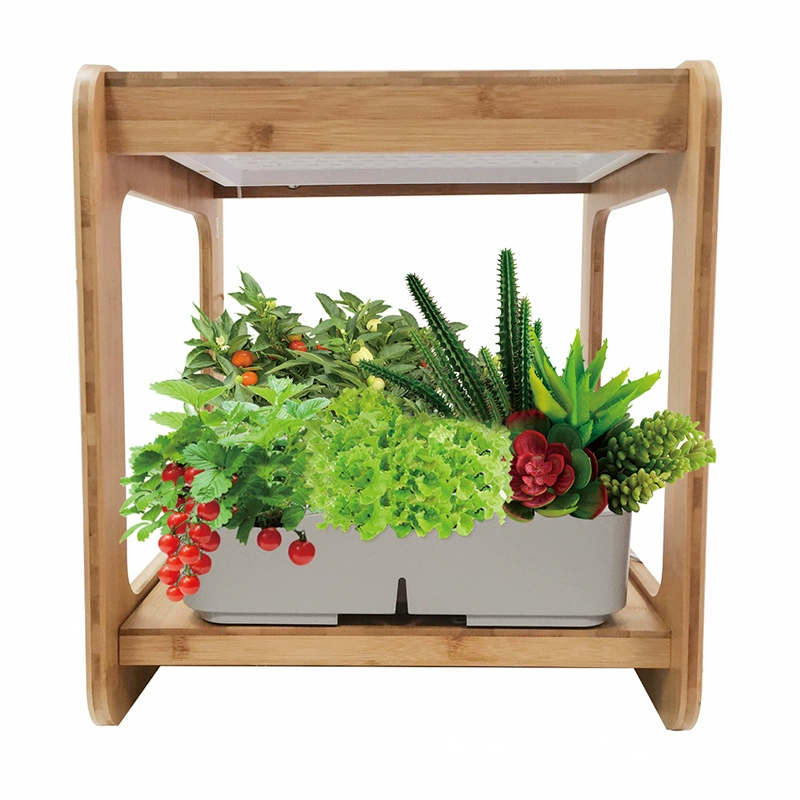 Интеллектуальный горшок для посадки в помещении Домашняя гидропонная овощная спектральная лампа для выращивания растений Бамбуковый стол для размещения растений