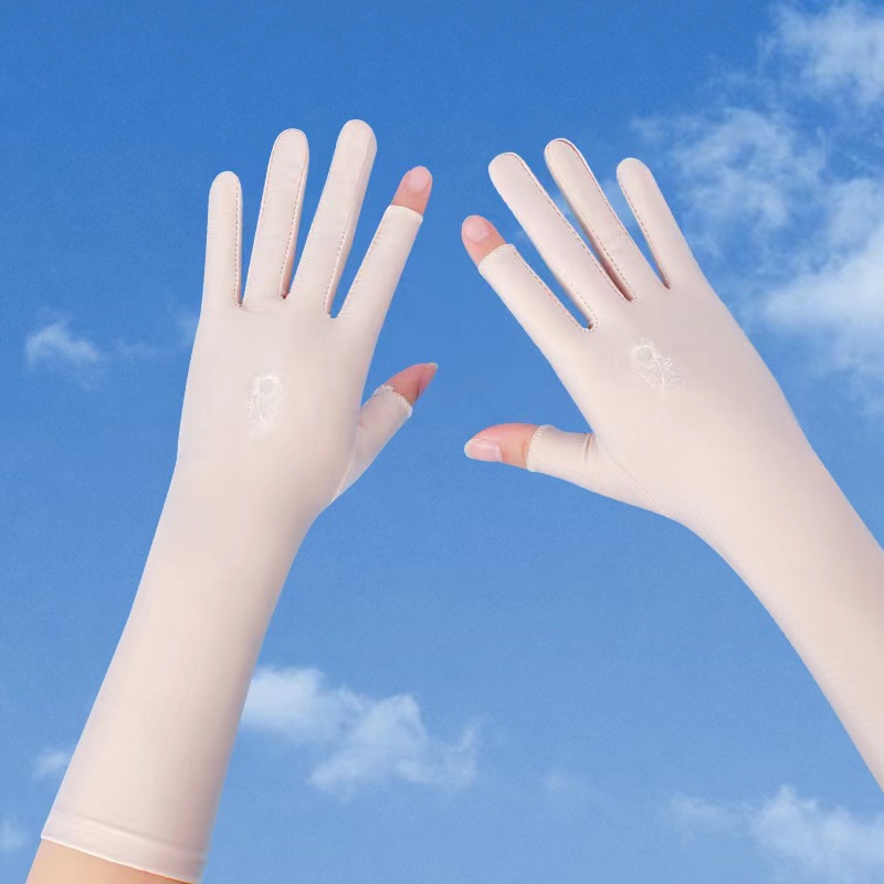 Guantes de protección solar de seda de hielo para mujer funda de manga de brazo de conducción larga protección UV sentido avanzado deportivo simple y suelto antideslizante