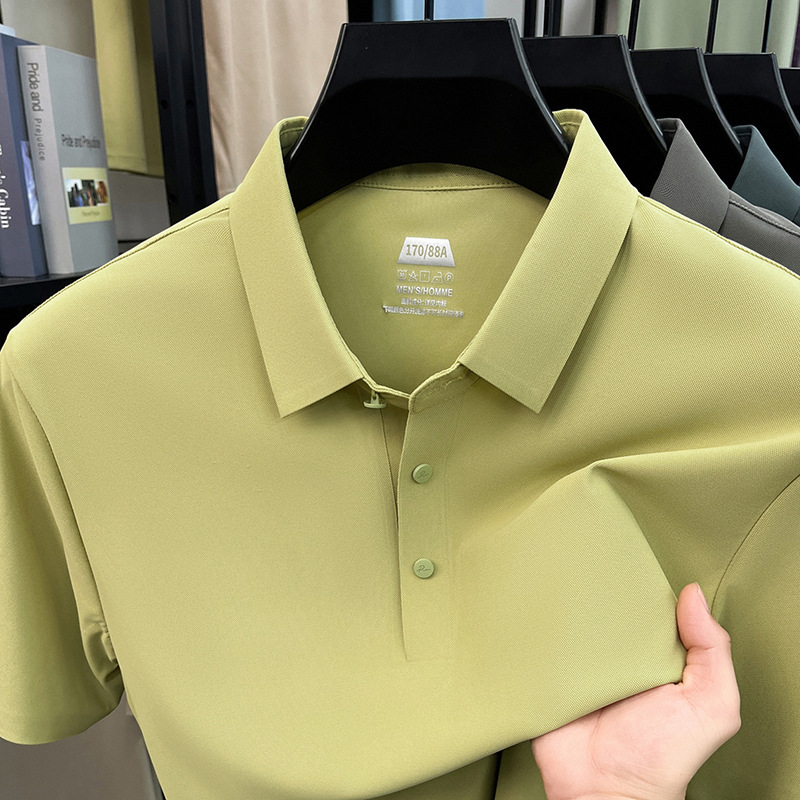 Fully Seamless Nylon Elastic Short-Sleeved Polo Shirt for Men, New Summer Style Business Lapel Casual Solid Color Breathable T-Shirt Fully Seamless Nylon Elastic Short-Sleeved Polo Shirt for Men, New Summer Style Business Lapel Casual Solid Color Breathable T-Shirt