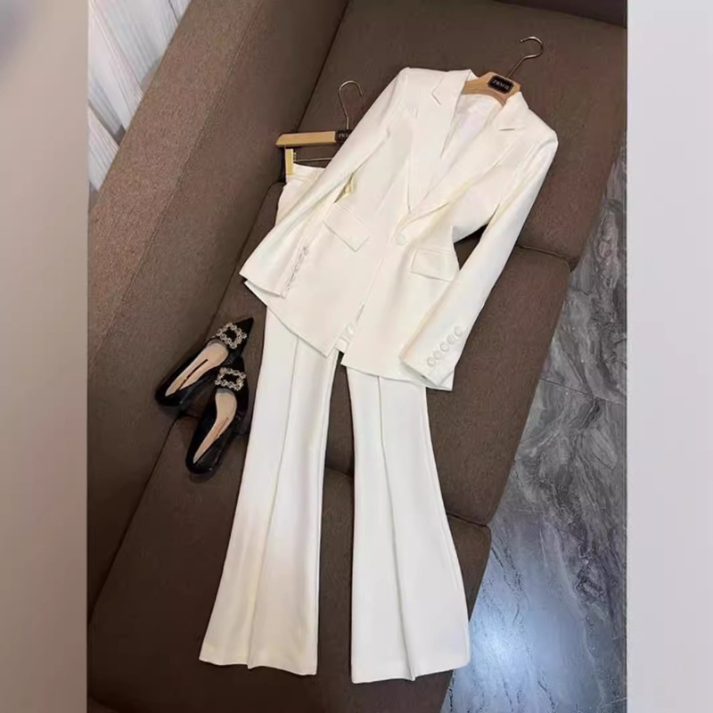 European and American Star Business Wear Fashion One Button Cloth Button Buckle Suit Flared Pants suit Women's Suit Two-Piece Set