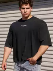 Youngla Men's T-Shirt Muscle Sports Fitness Cotton Round Neck Short-Sleeved Fitness Running Basketball Training Top Trendy