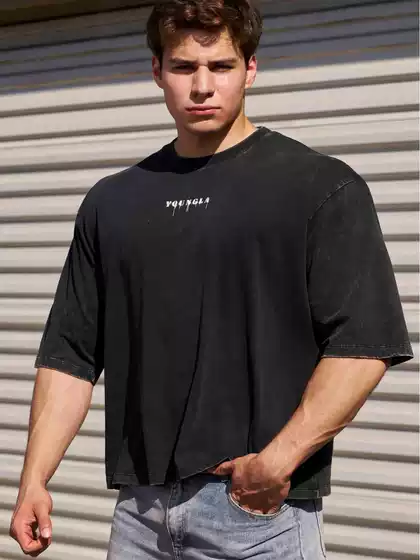 Youngla Men's T-Shirt Muscle Sports Fitness Cotton Round Neck Short-Sleeved Fitness Running Basketball Training Top Trendy