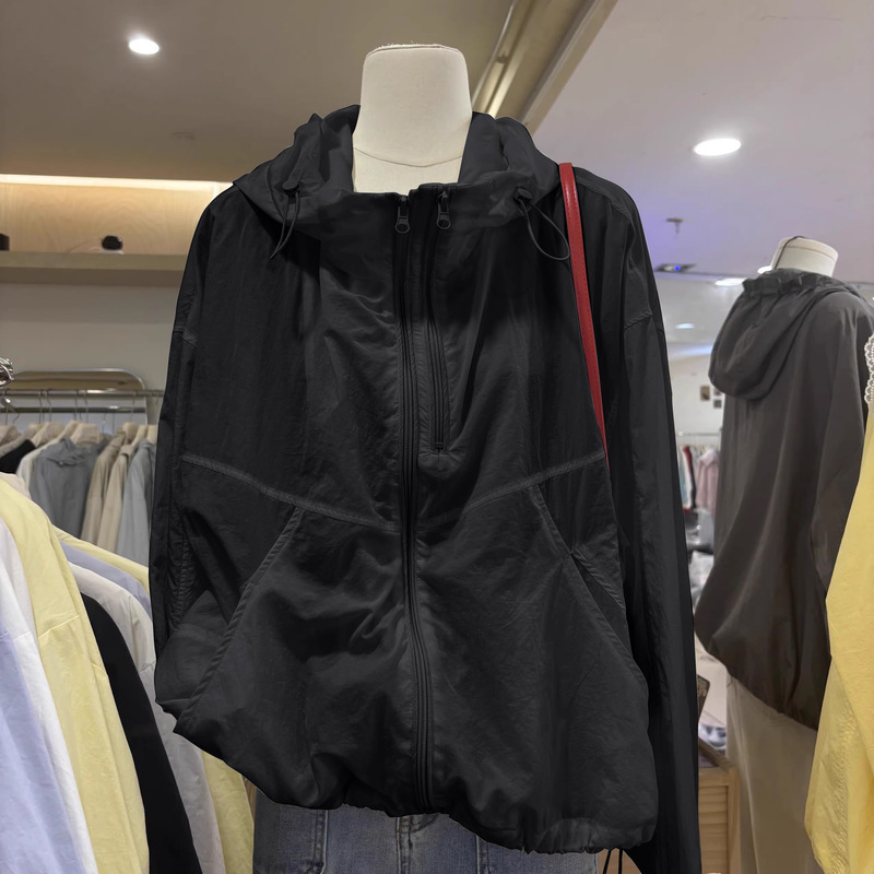 夏の新しいルーズカジュアルダブルジッパー単層薄型多用途フード付きジャケット軽量ジャケット女性の日焼け止めトップ|undefined