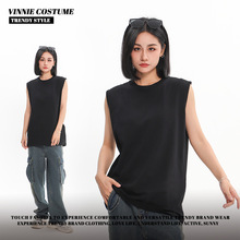 女装日系纯棉运动休闲背心女简约日常百搭外单穿宽松无袖T恤上衣