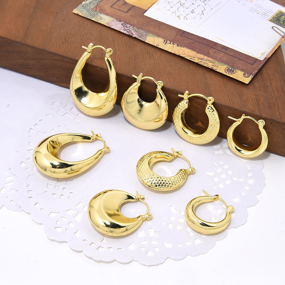 15g Weight 1 Pair Streetwear U Shape Copper Plating Hoop Earrings