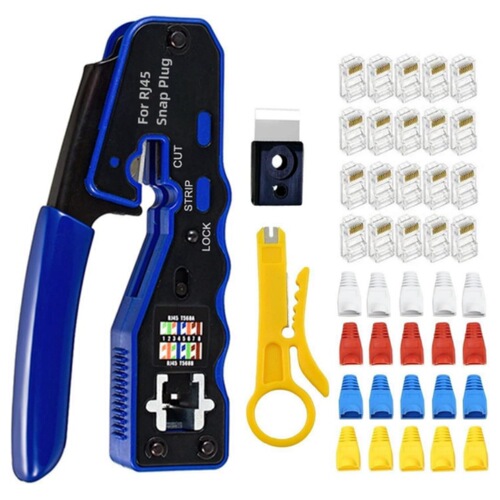 Household Kit: Network Crimping Pliers, RJ45 Connector Tester, and Perforated Plug Maker—Manual Plier Tool Set in a Convenient Box
