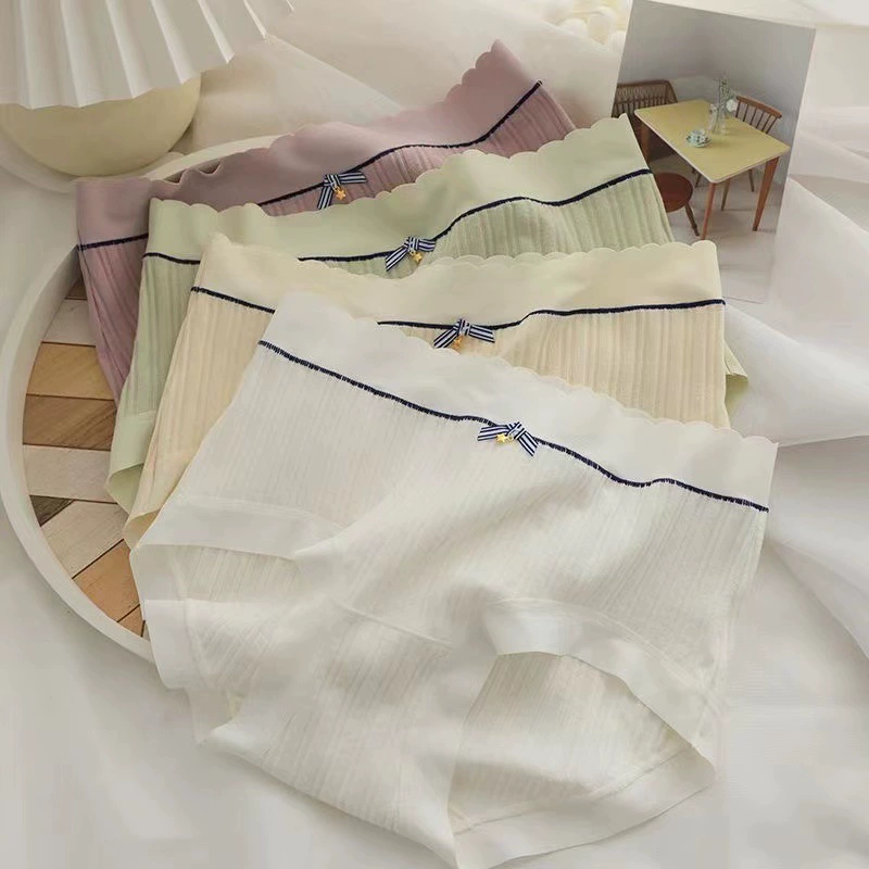 Взрывы Синьцзян Длинноволокнистые Хлопковые женские трусы из чистого хлопка с шелковой подошвой Японские милые трусы в рубчик для девочек Женские