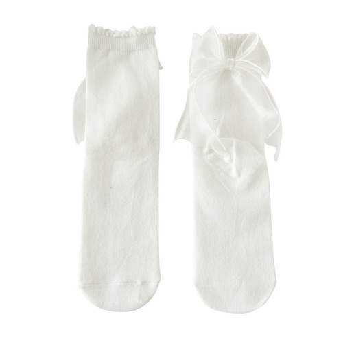 White socks female Lolita cute soft girl satin lace mid-calf long socks Lolita uniform JK bow