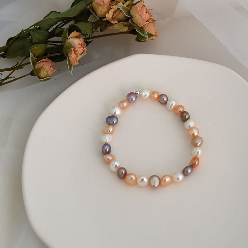 화이트 핑크 퍼플 불규칙한 담수진주 팔찌