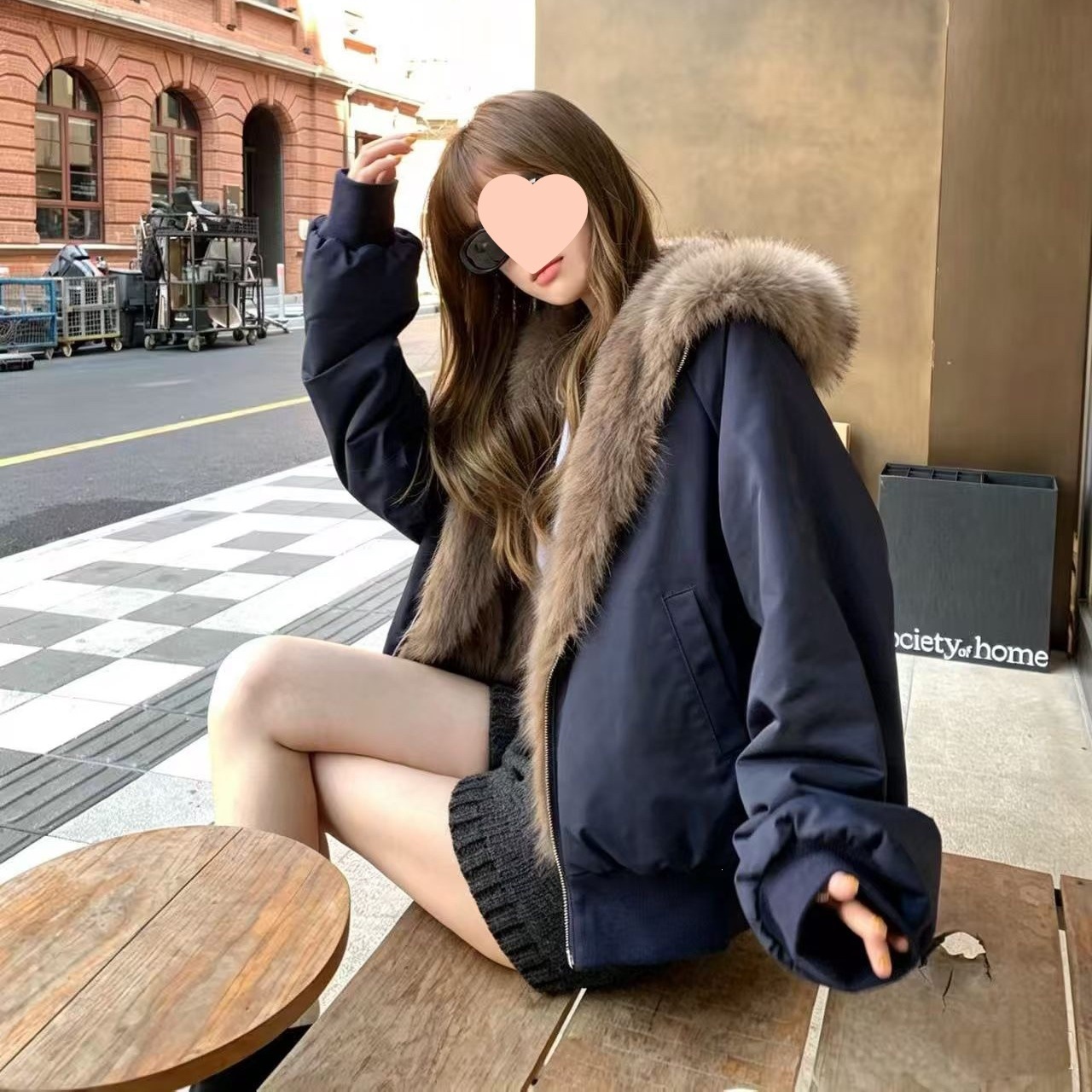 2026冬新款大毛领双面穿韩系女短款派克服宽松慵懒感皮草棉服外套