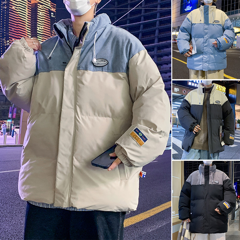 Abrigo de algodón acolchado de invierno de los Hombres Nuevo casual abajo Chaqueta de algodón acolchado suelta guapo caliente engrosada soporte collar Chaqueta de algodón acolchado al por mayor