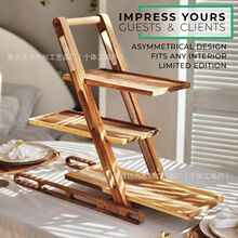 家用实木多层收纳托盘收纳置物架相思木收纳架餐厅阶梯式木质托盘