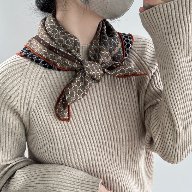 British retro brown series silk cashmere scarf women's high-end gift mother scarf multi-purpose square scarf scarf scarf scarf