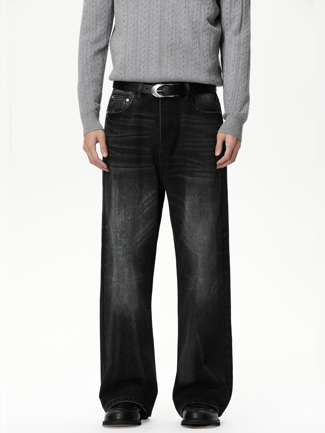 MTLCLOTHES Hombres| American High Street Gato blanco pulido rectas sueltas vaqueros lavados con agua todos los días moda versátil