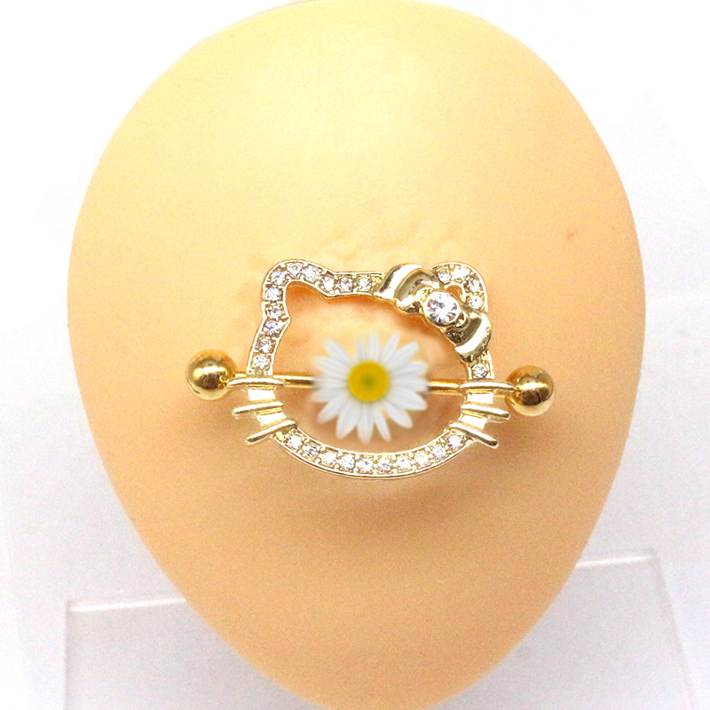 Gaibei europeo y americano transfronterizo gato cabeza pezón anillo pecho decoración pecho uñas gatito pezón uñas cuerpo piercing joyería fabricante en stock